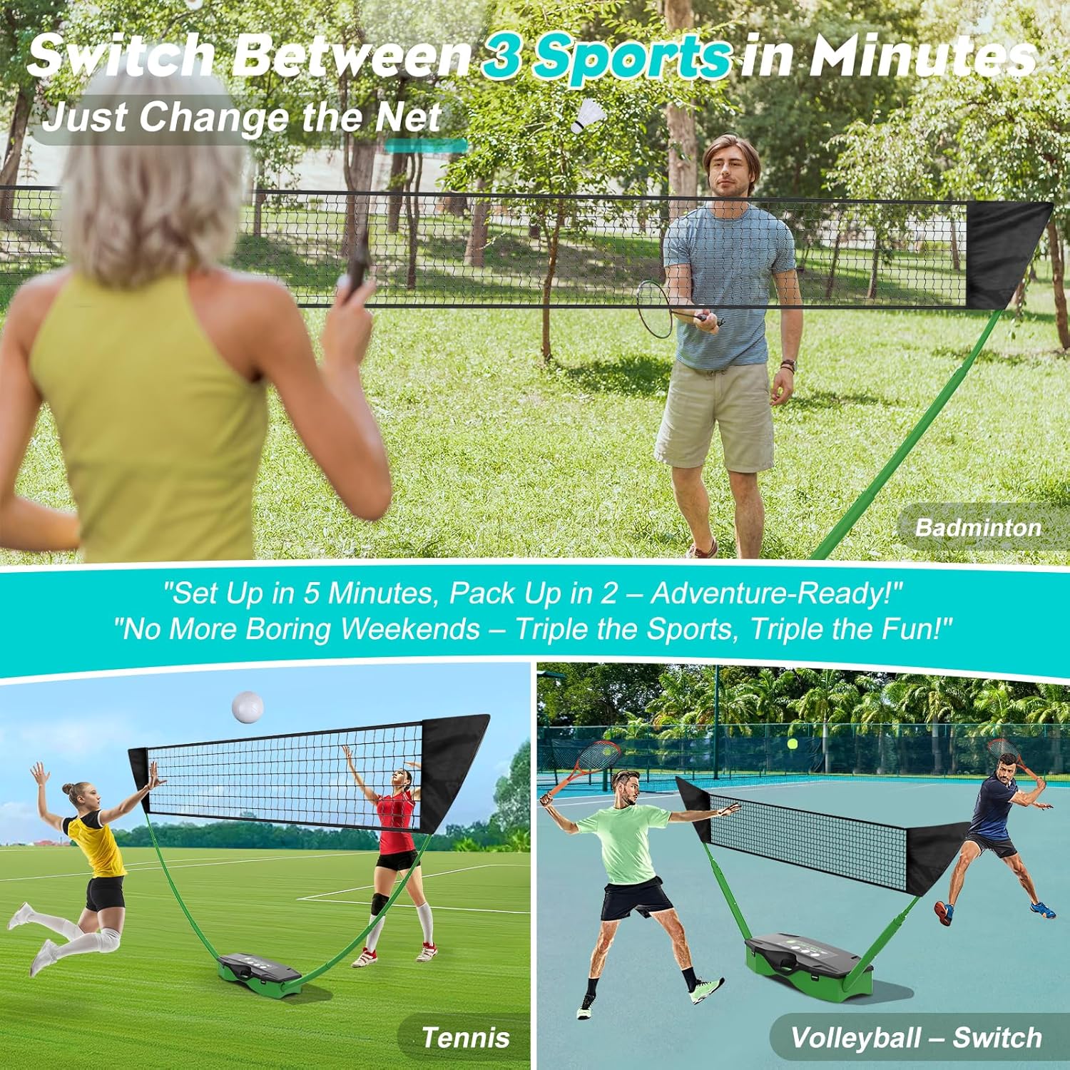 3-in-1 Outdoor Sports Set: Bad - Badminton Area reseña y precio